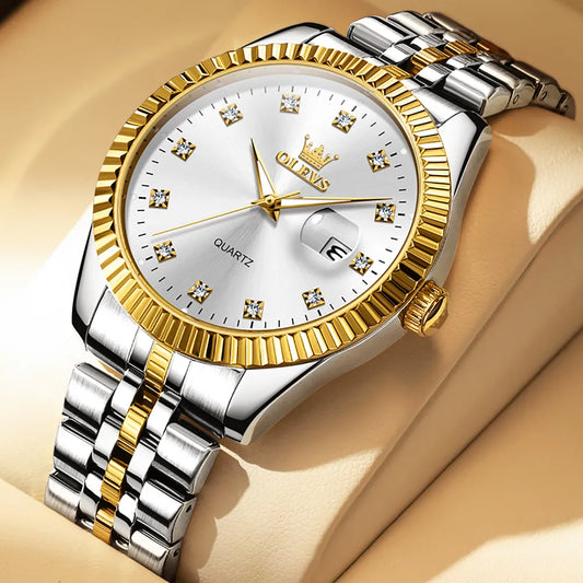 Luxury Top Brand Quartz Watch For Men Rolex Style Elegant Stainless Steel Strap Waterproof Luminous Ladies Wristwatches