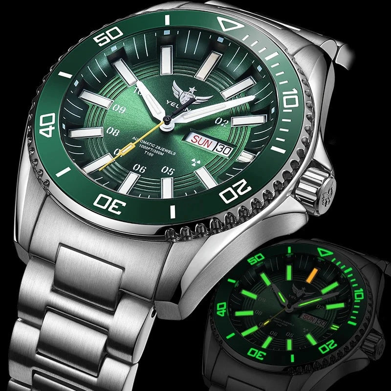 Gas Glow Green Water Ghost Japan Full Automatic Mechanical Watch 30Bar Super 300m Waterproof Reloj